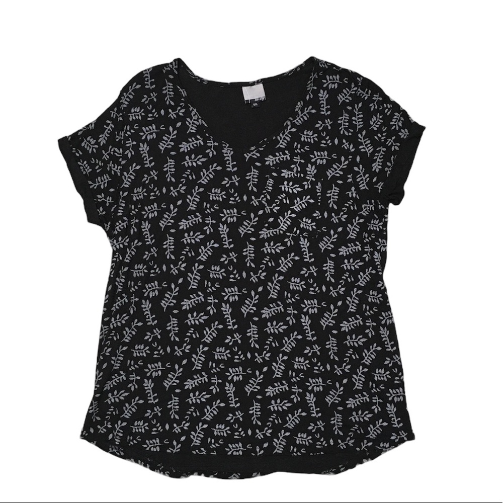 Black V-Neck T-shirt with Grey Print, Size L
